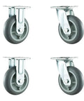 Heavy Duty TPR Rubber Casters Set Of Four With Quiet Roll Brakes And Smooth 360 Glide Swivel Wheels for smooth movement.