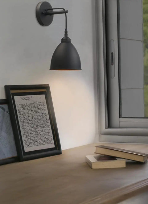 Dope Industrial Wall Sconce In Matte Black Finish Barn Style Farmhouse Wall Light With Metal Lampshade in reading nook