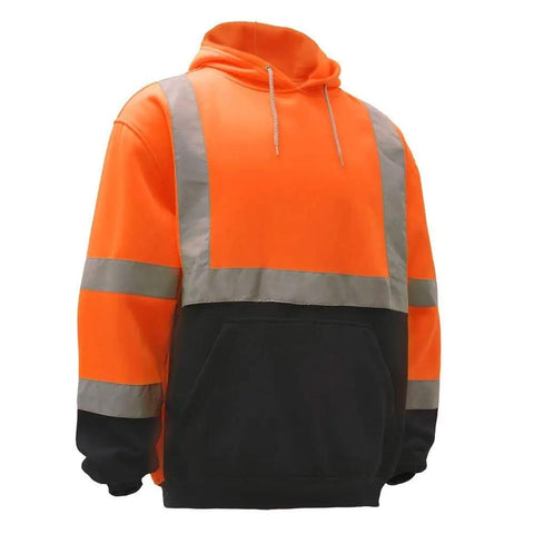Hi Vis High Visibility ANSI Class 3 Sweatshirt Hooded Pullover For Men With Knit Lining Orange Large Workwear Built For Tough Job Sites Safety Jacket With Reflective Strips And Winter Weather Protection.