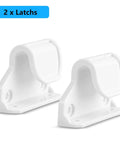 White Retractable Or Extension Baby Gate Repair Kit 55 Wide By 33 Tall Featuring Twin Latches, showing two robust latches.