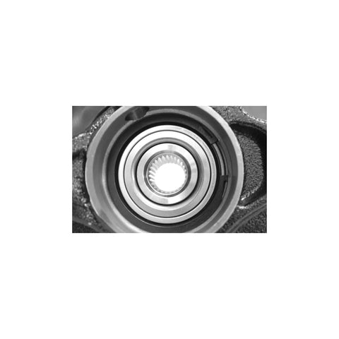 Close-up of front right wheel bearing and hub assembly for Kia Optima 2011 2013 drop in preassembled knuckle hub replacement.