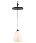 Kiven Instant Light Conversion Kit for 4/5/6inch Hole, 1-Light Glass Farmhouse Lighting Recessed Can Light Conversion Kit to Pendant with E26 Screw-in Adapter for Kitchen Island Hallway, TBB015,Black with white glass shade.