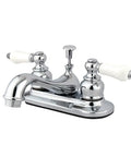 4 Inch Centerset Lavatory Faucet With Drip Free Washerless Cartridge, Polished Chrome Finish, Includes Pop Up Drain, Two Handle