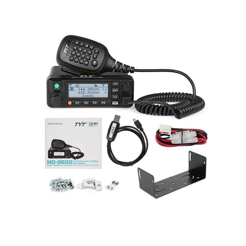 MD9600 GPS DMR Dual Band 50 Watt Mobile Radio For Cars And Trucks With AES256 Encryption And Built In GPS, complete kit shown