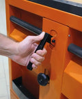 Heavy Duty Rolling Tool Chest With Hydraulic Lift And Ball Bearing Drawers Heavy Hitter Workshop Cart lever for height adjustment.