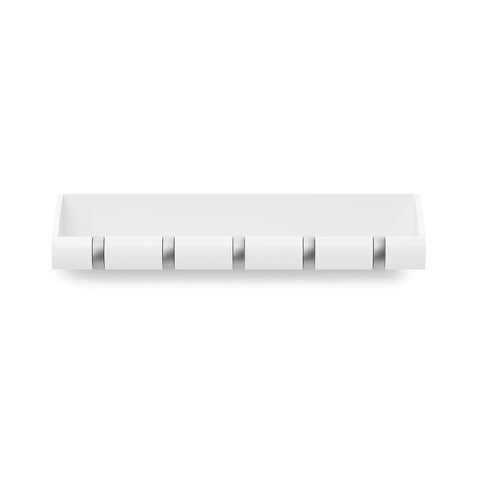Cubby Entryway Organizer With Mail, Phone, And Wallet Compartment Plus Five Flip Up Hooks For Keys And Small Accessories, White