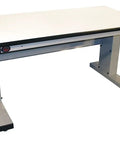 Heavy Duty Electric Height Adjustable Workbench With Programmable Memory Switch Plastic Laminate Top T Mold Edging Light Gray Frame