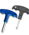 Two golf torque wrenches with blue and gray handles and metal tips (T20/T25) for driver shaft adjustments.