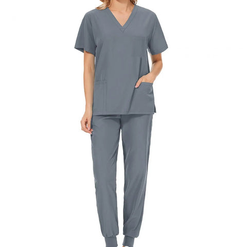 Womens Nurse Scrub Set With Machine Washable Top And Jogger Pants For Spa Beauty Clinics Gray Size M Easy Care Durable Comfortable Pro Grade Workwear For Nurses
