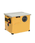 Game Changing Heavy Duty Mini Table Saw With Dust Free Build And Beefy 2300 Watt Motor Spinning At 4900 Rpm For Clean Woodcuts And Serious Diy Shop Projects, yellow body with gray top.