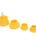 ZJchao PVC Pipe Threader Kit With 3 Dies For 1/2 3/4 And 1 Inch Plastic Pipes showing yellow reusable round dies set.