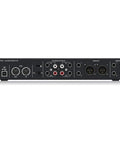 Back panel of UMC404HD 4x4 USB Audio Interface with multiple input and output ports, featuring MIDI I O and RCA connections.