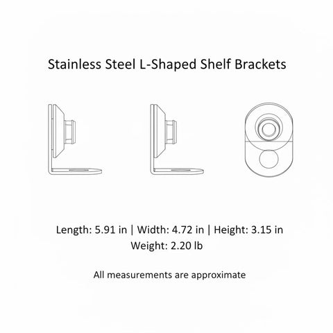 Stainless Steel L Brackets For Cabinets And Shelves, dimensions: 5.91x4.72 inches, supports floating shelves.