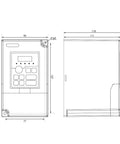 Technical drawing of 2.2KW 110V Inverter VFD Variable Frequency Drive 0-1000Hz with 3 phase output, Model H100 dimensions.