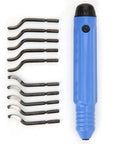 Heavy Duty Deburring Tool Kit For 3D Printers with durable alloy cutters and ergonomic blue handle for easy one-handed use.