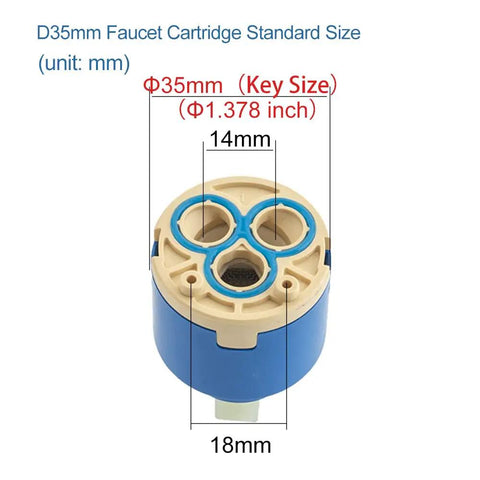Close-up view of a 35Mm Ceramic Faucet Cartridge Replacement for single handle faucets with highlighted dimensions.