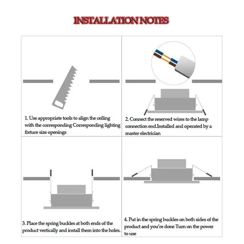 Installation notes for ELUKHT 13-Pack Retrofit LED Recessed Light showing step-by-step wiring and fixture setup instructions.