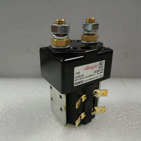 JwDawn Sw80-65 24V 125A Dc Contactor Solenoid Switch Swap In Replacement For Electric Vehicle Forklift Pallet Truck Stacker Golf Cart And Robot Sweeper, showing M8 studs and spade taps.
