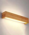 Hardwired Wood Led Wall Sconce,Modern Minimalist Rectangle Vanity Light,Updown 6000k for Living Room Bedroom Hallway (55cm) with a wood body and acrylic shade.