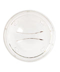 Top view of a transparent 10 Inch Plate Cover Dome Shield for Mess Free Cooking and Keeping Leftovers Hot, fits 11 inch plates.