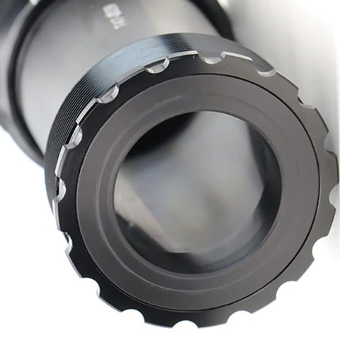 Close-up of a Road Bike T47 Bottom Bracket With Ceramic Bearings For 24 29 30 Mm Crank Spindle Threaded Internal External BB