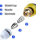 Exploded view of Pro Grade P80 Plasma Cutter Consumables Kit with 45 pieces showing shield cup, nozzle, and electrode.