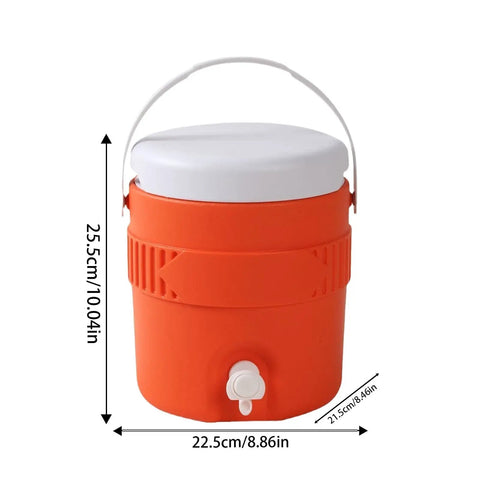 Portable Sports Drink Dispenser With Heavy Insulation Keeps Backyard Faves Stay Frosty All Weekend And Sip Smooth At Tailgates While Hanging Out In Vibrant Orange, 10.04in tall, 8.86in wide.