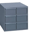 Gray Cold Rolled Steel Vertical Storage Cabinet With Six Interlocking Drawers, Beefy Build, Full Width Handles, Easy Glide Runners