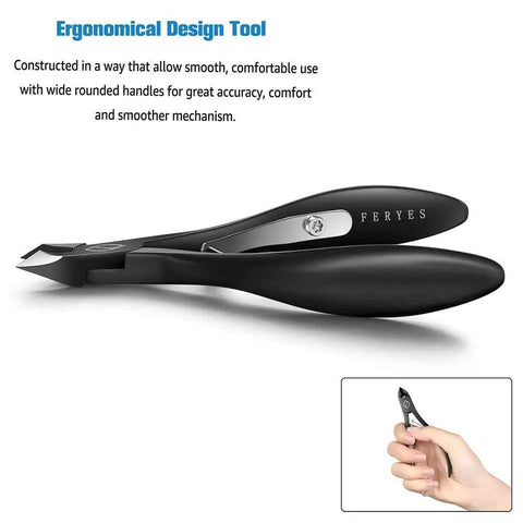 Half Jaw Cuticle Clippers For Pro Grade Nail Care Stainless Steel Cuticle Cutters with ergonomic grip shown close-up.