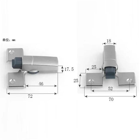 4 Pack Adjustable Zinc Alloy Buffer Hinges With Soft Close Dampers for Wooden Kitchen Cabinets and Aluminum Doors, dimensions shown.