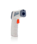 Side view of a No Touch Infrared Thermometer For Cooking And BBQ Laser Temperature Gun with Digital Display, white with red button.