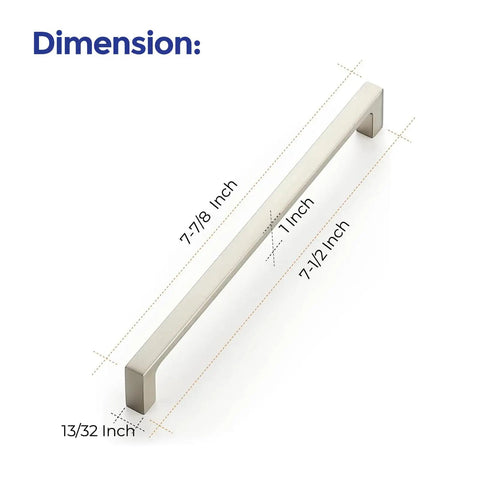 25 Pack Solid 7.5 Inch Kitchen Square Cabinet Handles Brushed Nickel Pulls For Drawers And Cabinets Durable Hardware Dimensions