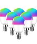 Smart RGB E12 Base Light Bulb Dimmable Color Changing With Alexa And Google Home WiFi Bluetooth 500 Lumens 6W 6 Pack