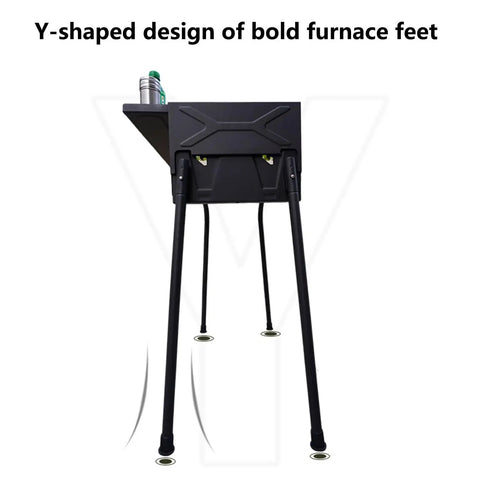 Side view of Foldable Charcoal Grill With Three Temperature Settings, Windproof Camping BBQ showing Y-shaped legs and storage shelf