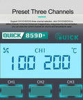 580W Digital Vortex Hot Air Rework Station With LCD Display showing preset channels CH1, CH2, CH3 with temperatures 100 and 200°C.