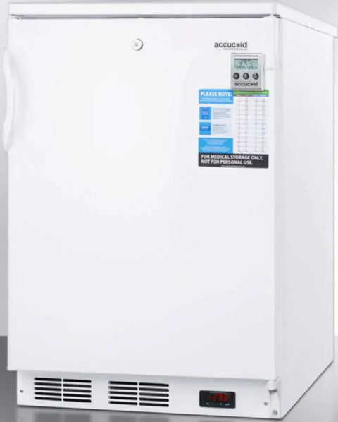 Real Deal Commercial Upright Freezer With Digital Thermostat, Ultra Low Temp Negative Thirty Five Celsius For Pharma And Bulk Groceries, Slim Counter Height Design Keeps Your Stash Frozen In White, front view with digital display.