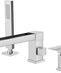 Roman Tub Faucet Set With 360 Degree Rotating Spout, Deck Mount Widespread 3 Hole Bath Faucet With Handheld Shower