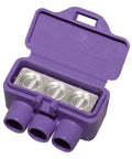 AlumiConn Wire Connectors 2500 Pack Purple Electrical Aluminum Copper Wiring Repair Kit open casing showing connectors.