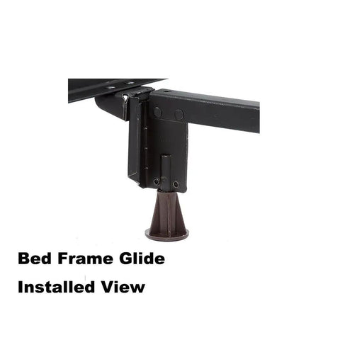 Steel Stem Bed Frame Feet Replacement Set Of 4 With Plastic Inserts To Stop Sliding And Replace Wheels installed on frame