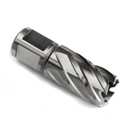 OSCARBIDE annular cutter, side view, 13/16 in diameter, 3/4 in Weldon shank.