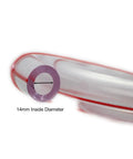 Close-up of Clear Food Grade Milk Hose For Cow And Goat Milking Machines, 8 Ft Long, 14mm ID, showing internal diameter marked.
