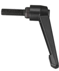 Side view of M10 X 35mm Adjustable Clamping Lever With Push Button Ratchet, matte black, showing male threaded stud knob and quick release bolt.