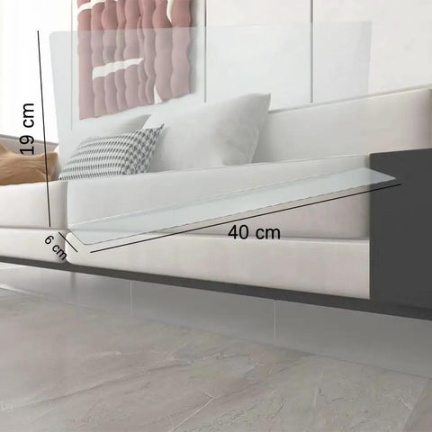 Adjustable Under Bed Blocker 8 Pack Clear Pet Gap Stopper For Furniture, waterproof PVC couch spacer 40x19 cm size shown under sofa.