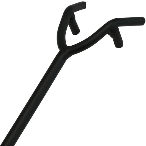 Close-up of the pronged tip of a 16 Inch Fire Pit Poker With Heat Resistant Resin Handle, Built Tough Campfire Tool For Indoor And Outdoor Use.