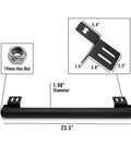 Built Tough 23.5 Inch Powder Coated Aluminum Ladder Roller With T Slot Compatibility For Roof Racks And Pickup Trucks displaying dimensions and hex nut.