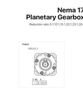 Nema 17 Planetary Gearbox diagram showing output specifications and reduction ratios for CNC router use.