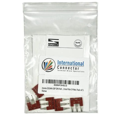 DSS4N-03P 3-Pole Press-Fit Jumper For DK4N DIN Rail Terminal Block Red Pack Of 5 Easy Snap-In Connection, bagged