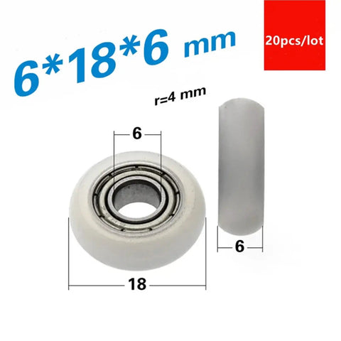 Twenty Pieces Of Snazzy Nylon Plastic Coated 686ZZ Ball Bearings for smooth door and window slides, measuring 6*18*6 mm.