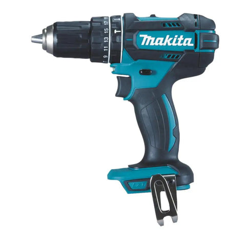 Eighteen Volt Combo Drill Featuring Rock Solid Keyless Chuck Dual Gear Motor Up To Sixty Two Newton Meters Torque, side view detail.