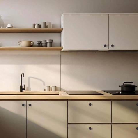 Round Matte Black Knobs And Knurled Single Hole Pulls, installed on modern kitchen cabinets, solid metal, easy install